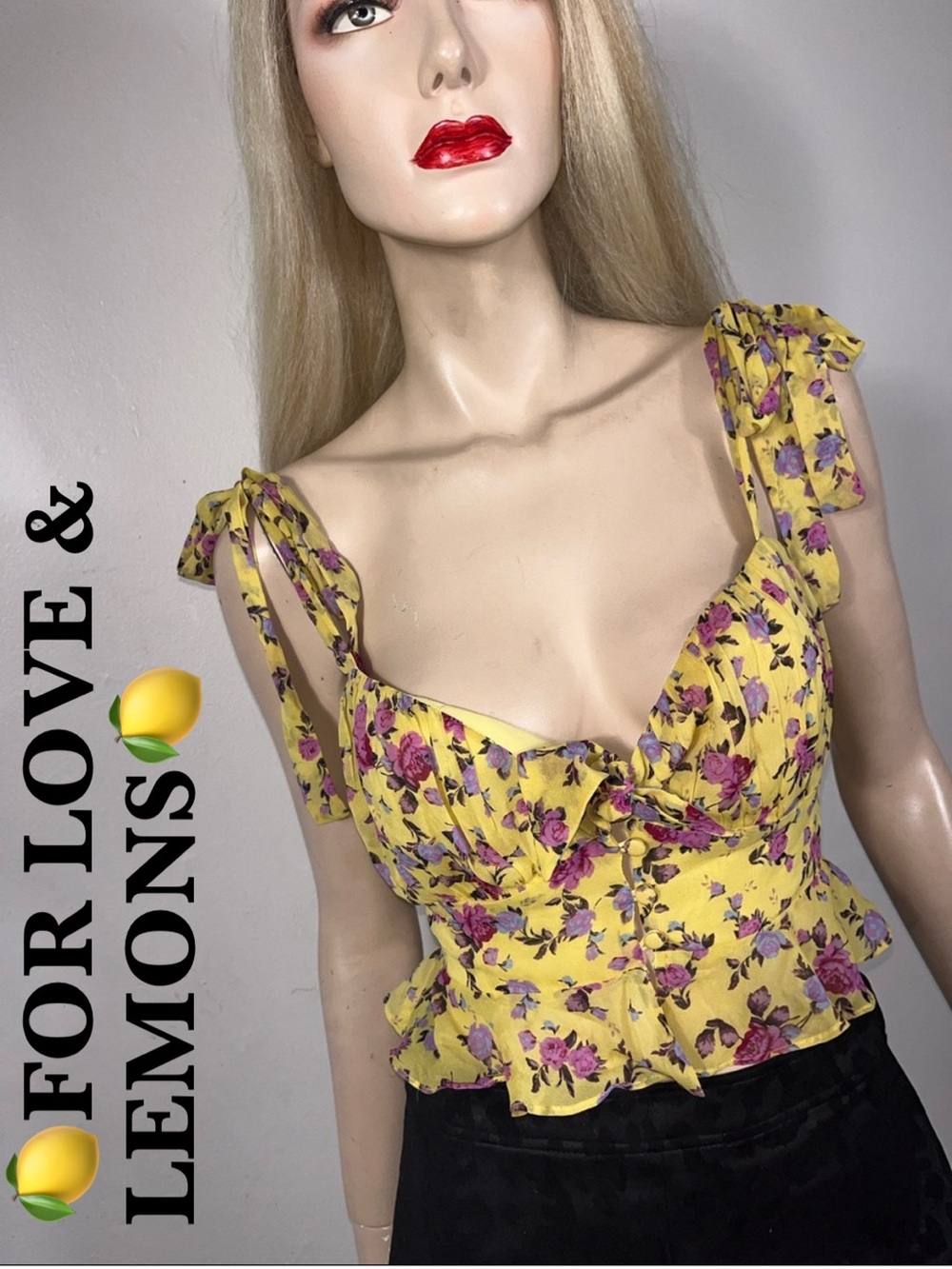For Love & Lemons Yellow Lined Womens Top